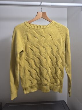 Lands' End Yellow Cable Knit Pullover Sweater